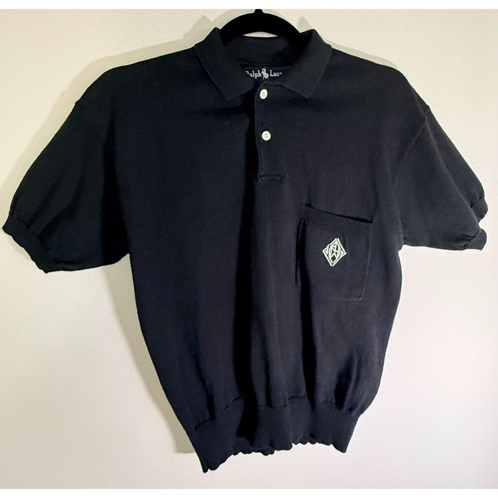 Vintage Ralph Lauren Small Black Knit Polo Sweater Unisex Crest Preppy 90s Retro